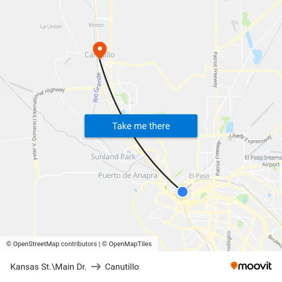 Kansas St.\Main Dr. to Canutillo map