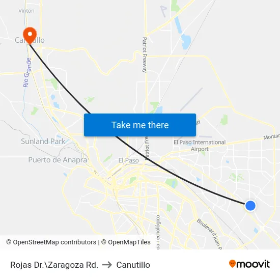 Rojas Dr.\Zaragoza Rd. to Canutillo map