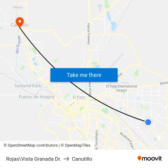 Rojas\Vista Granada Dr. to Canutillo map