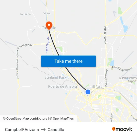 Campbell\Arizona to Canutillo map