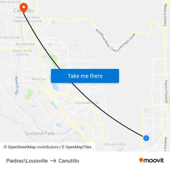Piedras\Louisville to Canutillo map