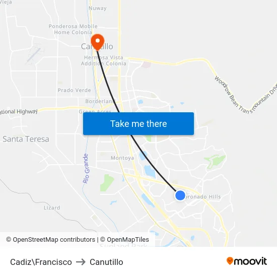 Cadiz\Francisco to Canutillo map
