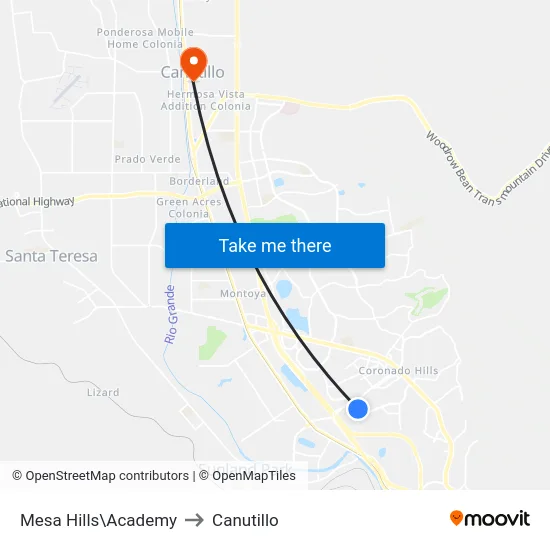 Mesa Hills\Academy to Canutillo map
