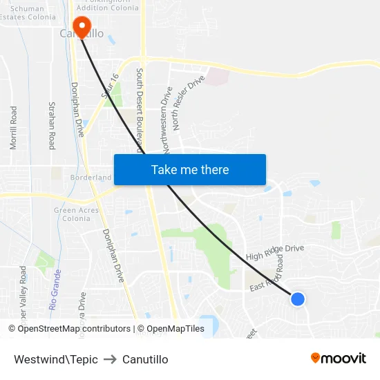 Westwind\Tepic to Canutillo map