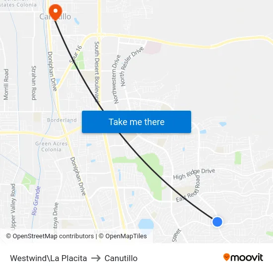 Westwind\La Placita to Canutillo map