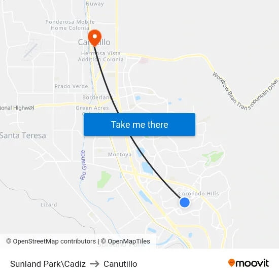 Sunland Park\Cadiz to Canutillo map