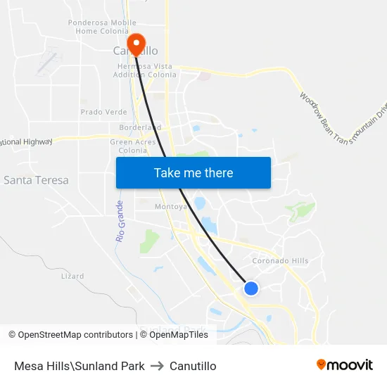 Mesa Hills\Sunland Park to Canutillo map
