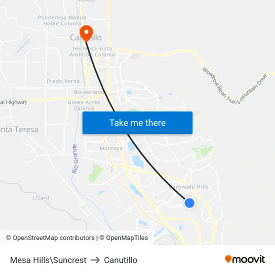 Mesa Hills\Suncrest to Canutillo map