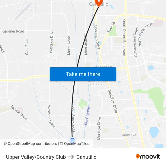 Upper Valley\Country Club to Canutillo map