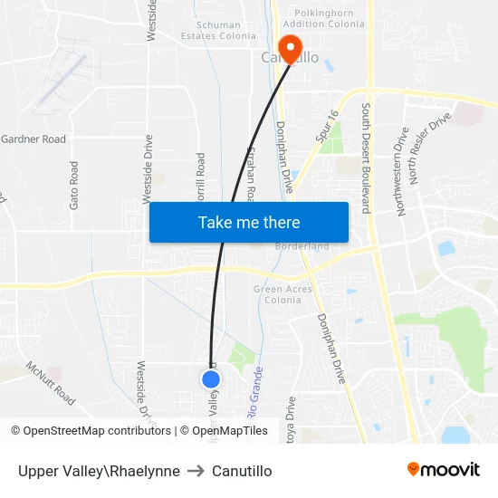 Upper Valley\Rhaelynne to Canutillo map