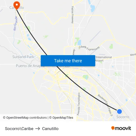 Socorro\Caribe to Canutillo map