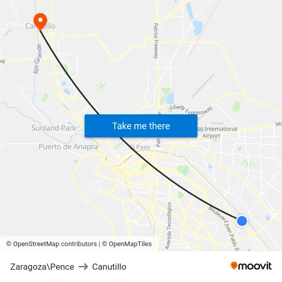 Zaragoza\Pence to Canutillo map