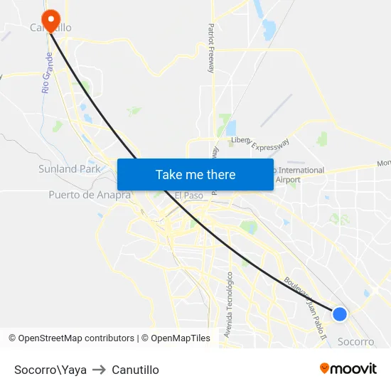 Socorro\Yaya to Canutillo map
