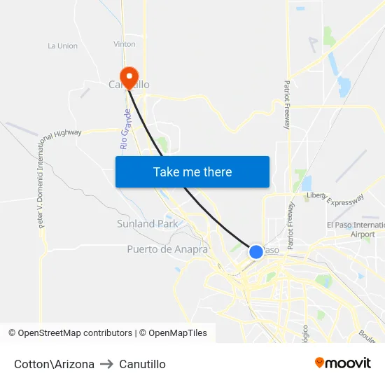 Cotton\Arizona to Canutillo map