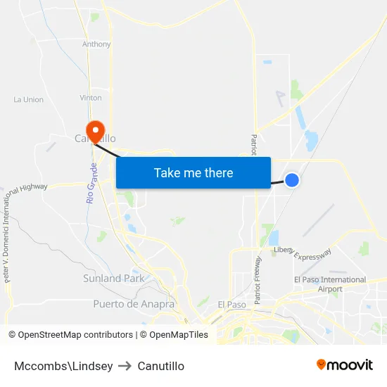 Mccombs\Lindsey to Canutillo map