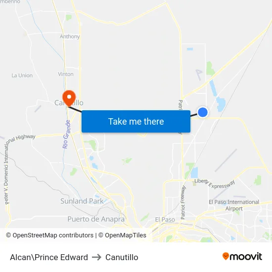 Alcan\Prince Edward to Canutillo map