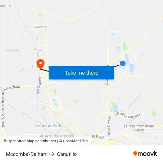 Mccombs\Dalhart to Canutillo map