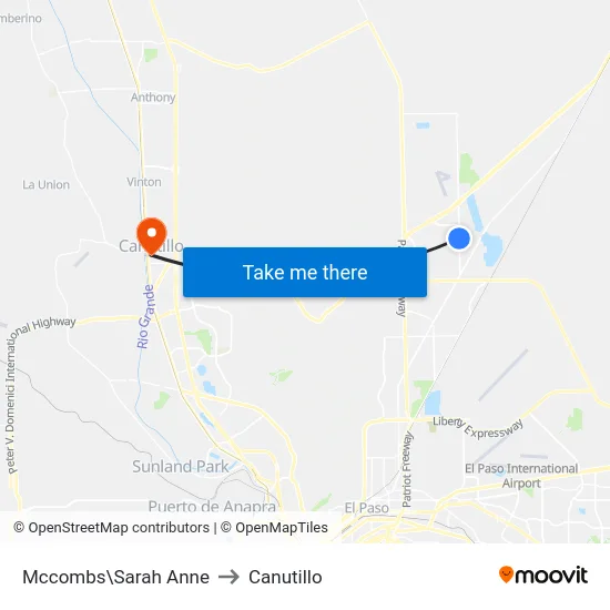 Mccombs\Sarah Anne to Canutillo map