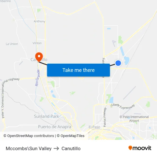 Mccombs\Sun Valley to Canutillo map