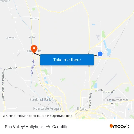 Sun Valley\Hollyhock to Canutillo map