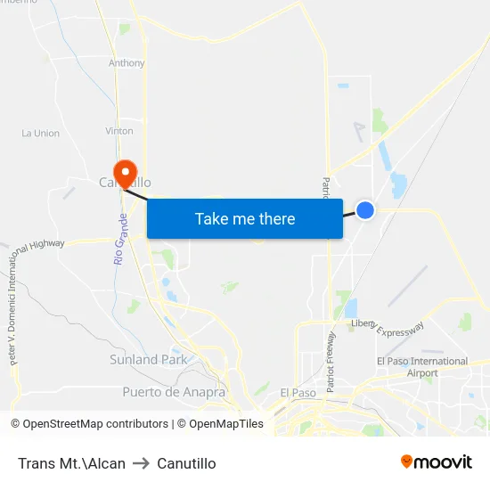 Trans Mt.\Alcan to Canutillo map