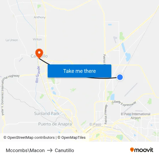 Mccombs\Macon to Canutillo map