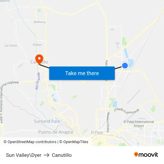Sun Valley\Dyer to Canutillo map