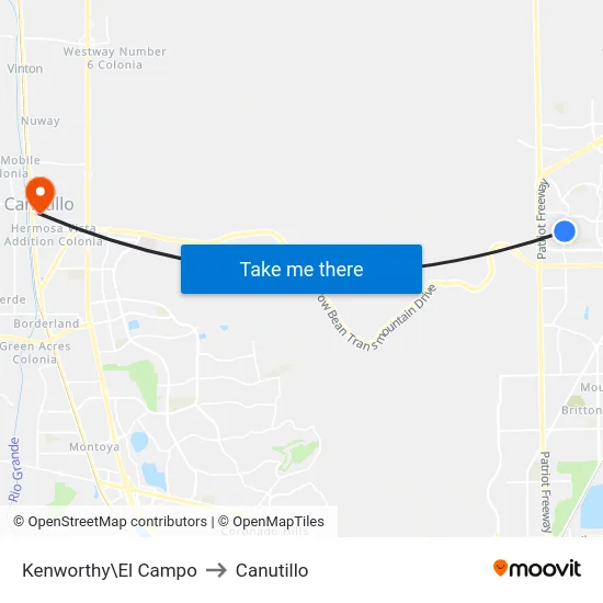 Kenworthy\El Campo to Canutillo map