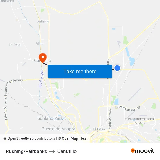 Rushing\Fairbanks to Canutillo map