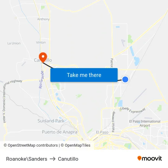 Roanoke\Sanders to Canutillo map