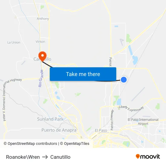 Roanoke\Wren to Canutillo map