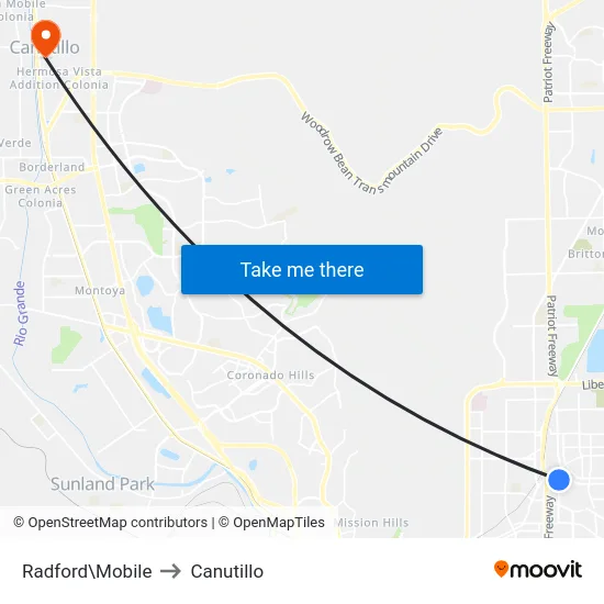 Radford\Mobile to Canutillo map