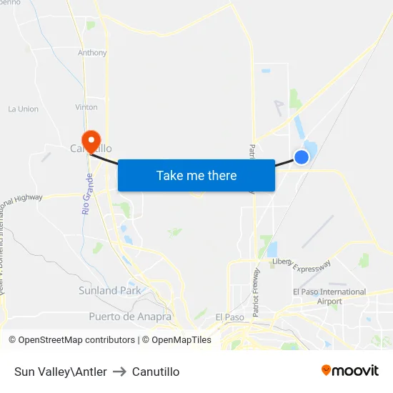 Sun Valley\Antler to Canutillo map