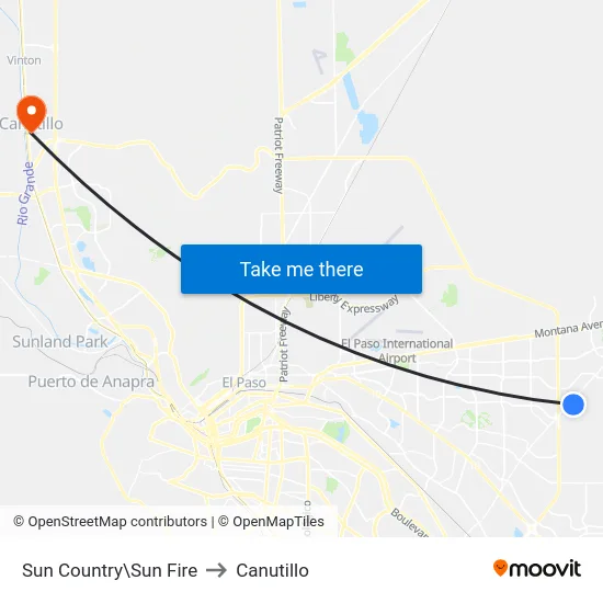 Sun Country\Sun Fire to Canutillo map