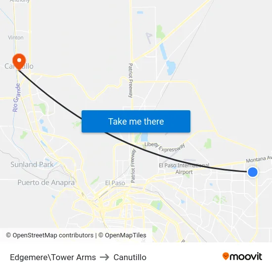 Edgemere\Tower Arms to Canutillo map