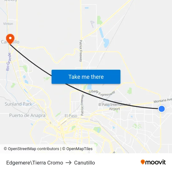 Edgemere\Tierra Cromo to Canutillo map