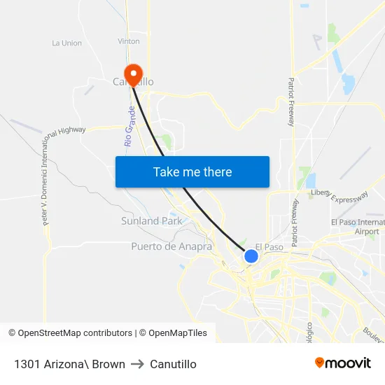1301 Arizona\ Brown to Canutillo map