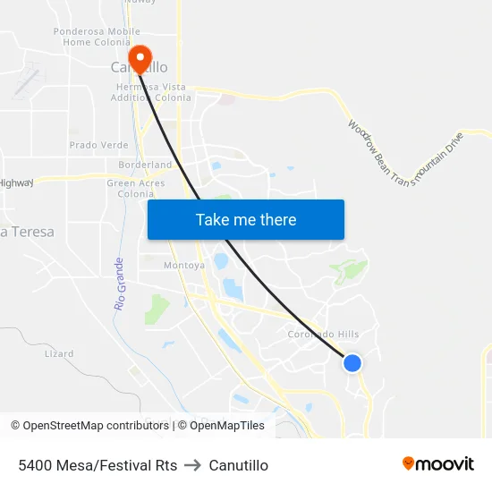 5400 Mesa/Festival Rts to Canutillo map