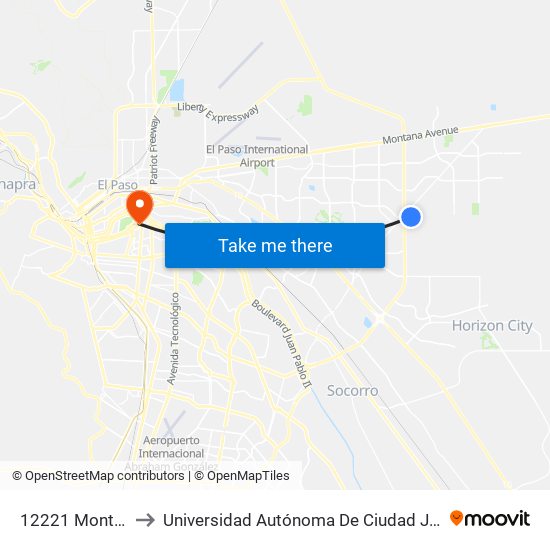 12221 Montwood Dr\Home Depot to Universidad Autónoma De Ciudad Juárez/ Instituto De Ciencias Sociales Y Administración map