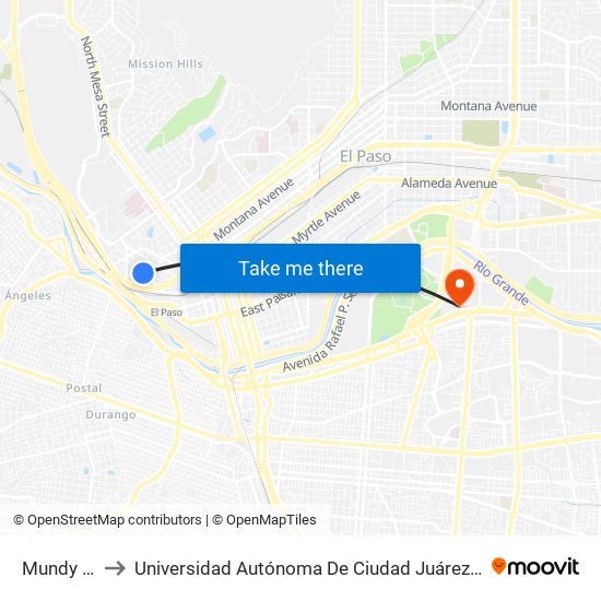 Mundy Dr/Fewel St to Universidad Autónoma De Ciudad Juárez/ Instituto De Ciencias Sociales Y Administración map