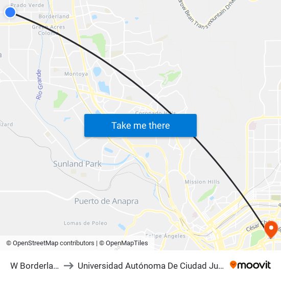 W Borderland Rd/Westside Dr to Universidad Autónoma De Ciudad Juárez/ Instituto De Ciencias Sociales Y Administración map