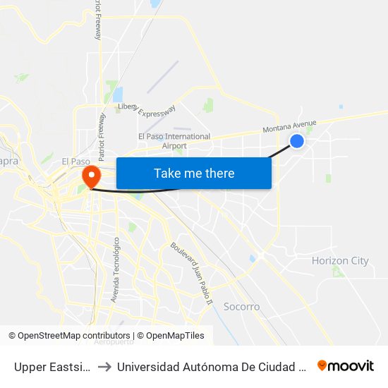 Upper Eastside Transit Center Bay F to Universidad Autónoma De Ciudad Juárez/ Instituto De Ciencias Sociales Y Administración map