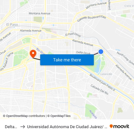 Delta\Alameda to Universidad Autónoma De Ciudad Juárez/ Instituto De Ciencias Sociales Y Administración map