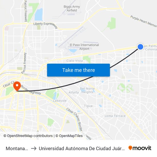 Montana\George Dieter to Universidad Autónoma De Ciudad Juárez/ Instituto De Ciencias Sociales Y Administración map