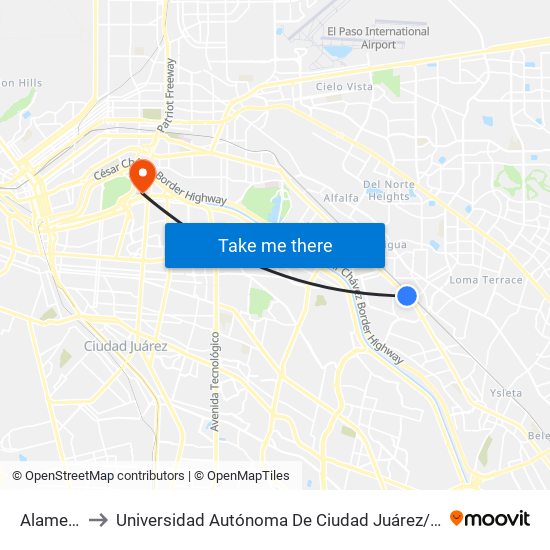Alameda\Fresno to Universidad Autónoma De Ciudad Juárez/ Instituto De Ciencias Sociales Y Administración map