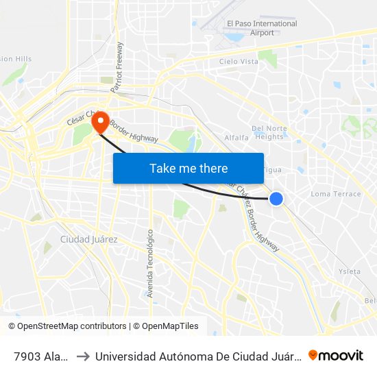 7903 Alameda\Riverside to Universidad Autónoma De Ciudad Juárez/ Instituto De Ciencias Sociales Y Administración map
