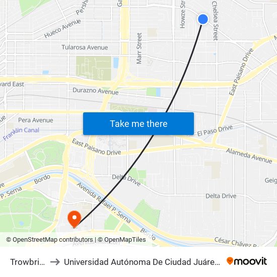 Trowbridge\St. John to Universidad Autónoma De Ciudad Juárez/ Instituto De Ciencias Sociales Y Administración map