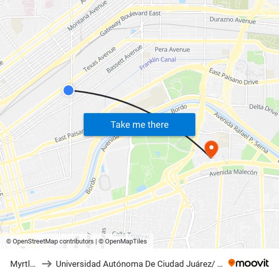 Myrtle\Langtry to Universidad Autónoma De Ciudad Juárez/ Instituto De Ciencias Sociales Y Administración map