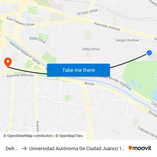 Delta\Seville to Universidad Autónoma De Ciudad Juárez/ Instituto De Ciencias Sociales Y Administración map