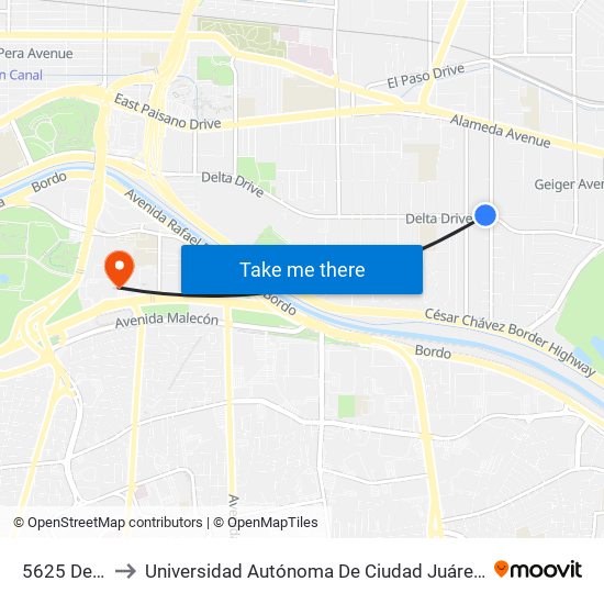 5625 Delta\Glenwood to Universidad Autónoma De Ciudad Juárez/ Instituto De Ciencias Sociales Y Administración map